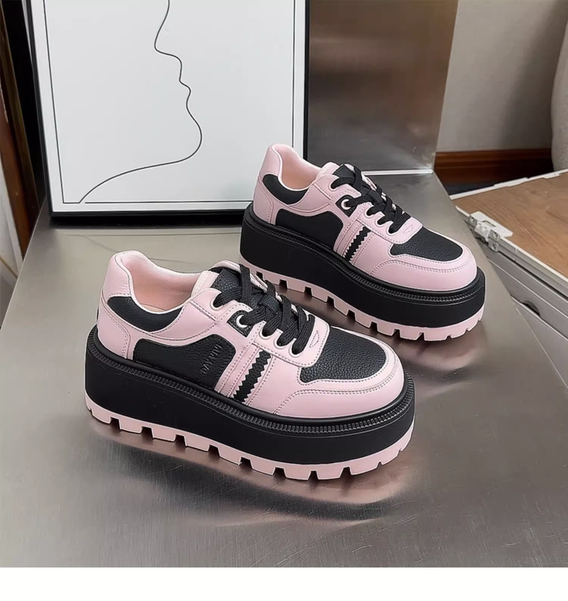 Europäische Waren Fan Biskuit Dicken Boden Erhöhung Kleine Weiße Schuhe Weibliche Panda Schuhe Frühling Neue Leder Kleine Casual Turnschuhe_voghion.com