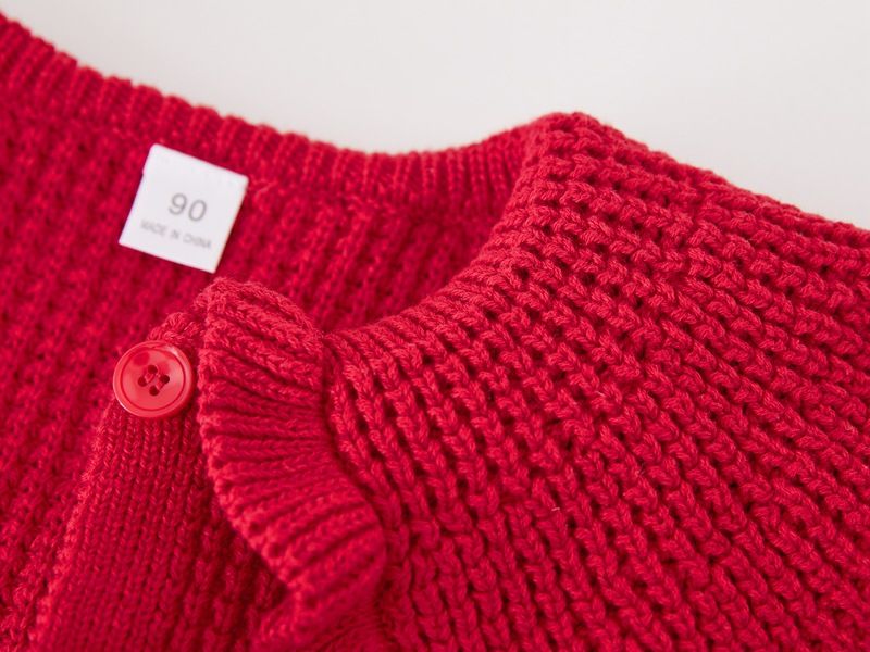 Modischer Pullover für Mutter und Kind, weicher Baumwoll-Strick-Cardigan für Babys und Mädchen – stylischer Pullover mit Rundhalsausschnitt und langen Ärmeln (Rot, Creme), Größen 80–120 cm_voghion.com