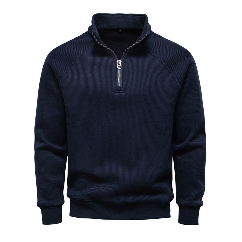 Sudadera polar con media cremallera para hombre: cuello alto, corte holgado, cálida y cómoda para otoño e invierno._voghion.com