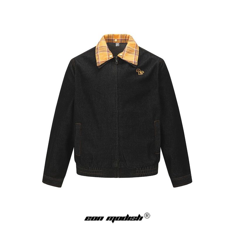 Giacca in denim lavato patchwork ricamato stile americano Eon Modish 25_voghion.com