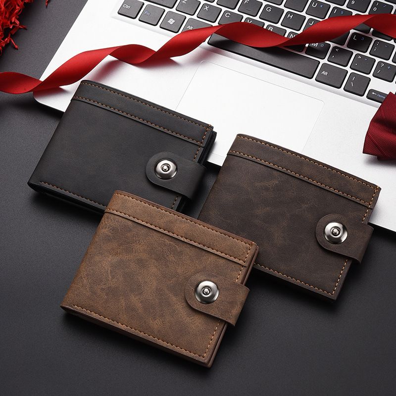 Men's Bags New Men's Short Wallet With Button Wallet High Value Leather No Logo Multi Card Slot Coin Wallet Men's Card Holder_voghion.com