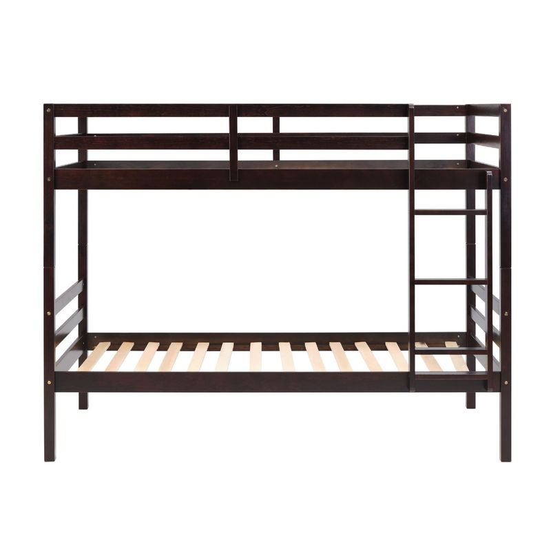 Twin Over Twin Bunk Bed With Ladder,Wooden Bunk Bed With High Guardrail And Ladder For Kids, Teens, Dorm Rooms, And Guest Rooms,No Box Spring Needed,Espresso_voghion.com