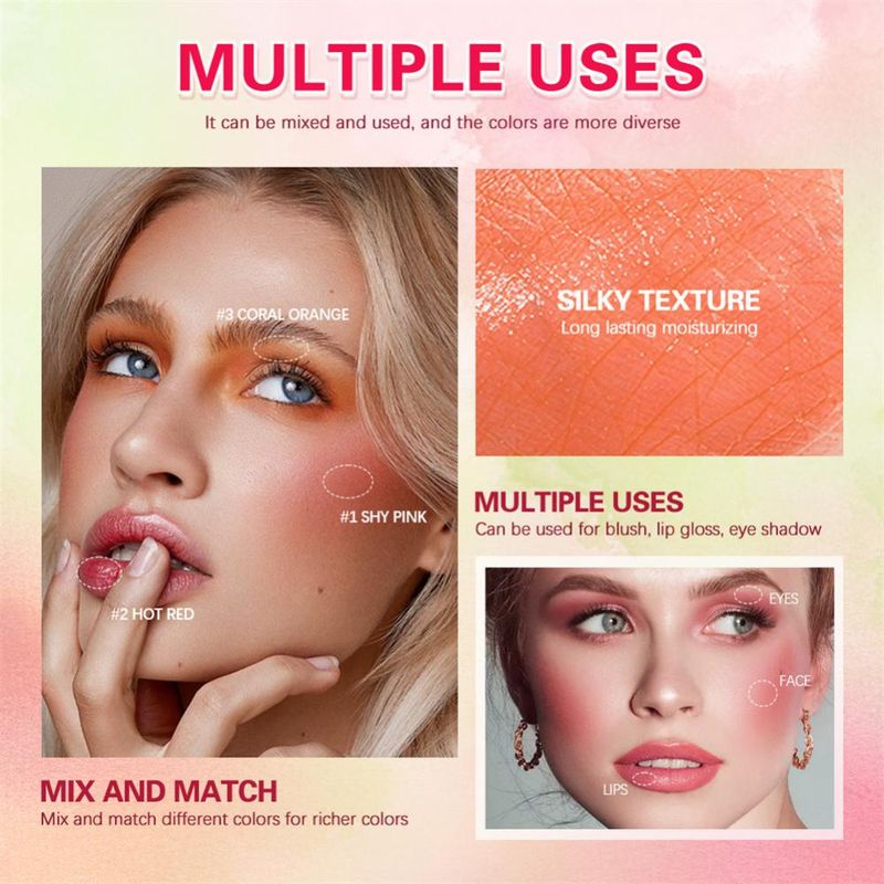 Ūdensizturīgs sejas vaigu sārtuma sārtums Natural Cheek Rouge 3 Colors Silky Smooth Tint Cream Blusher Blush Stick Face Makeup Blusher_voghion.com