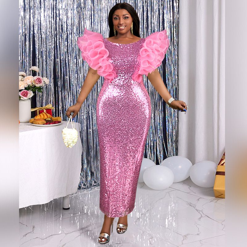 Women's Clothing new style fantasy sequin round neck dress sexy celebrity style sleeveless one step dress maxi dress_voghion.com