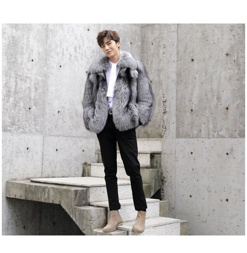 Men's clothing Autumn-winter fur men's coat Fashion casual silver fox fur coat thickened to keep warm_voghion.com