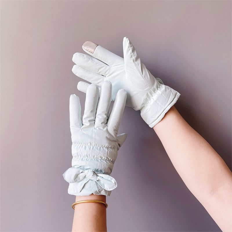 Gants de cyclisme en velours épais pour femmes, index tactile, vélo électrique d'hiver, mignons gants en coton chauds, coupe-vent et froids_voghion.com