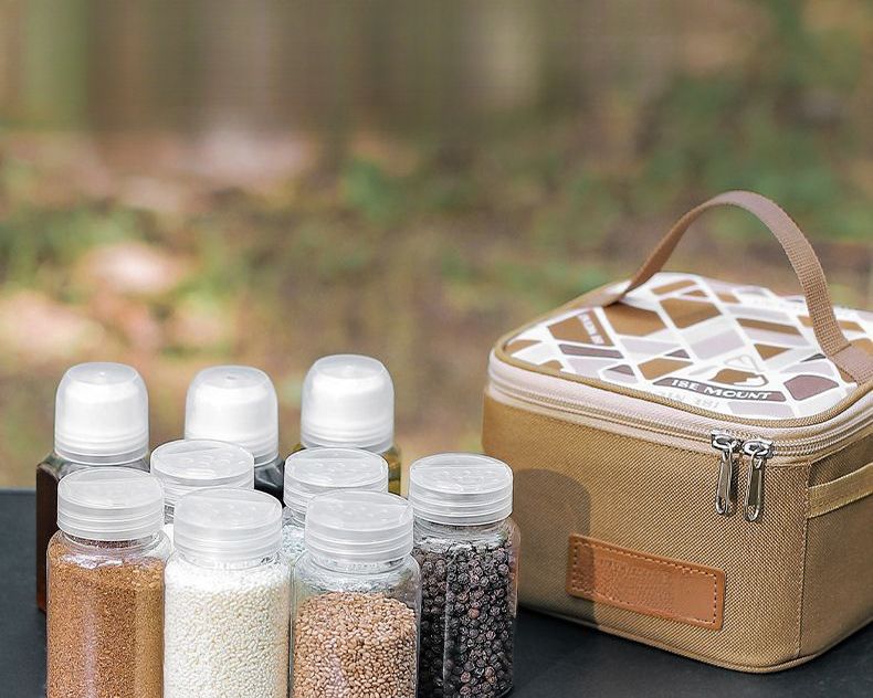 Outdoor Bottle Set Camping BBQ Condiment Pack Layered Storage Bag Portable Picnic Combination Seasoning Dispensing Jar_voghion.com