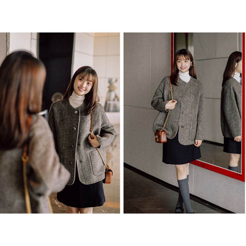 【Blogger's Same Style】XWI Xin Wei Hepburn Style Double-Sided Wool Coat For Women 2025 Autumn Winter Fragrant Woolen_voghion.com