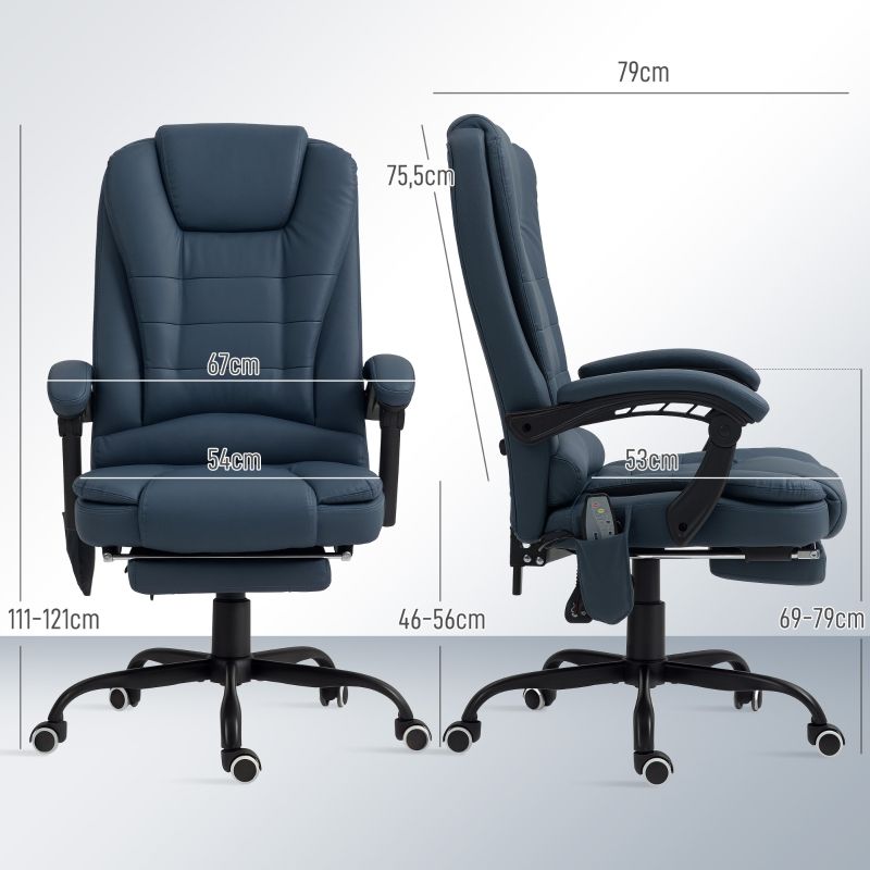 Massage-Bürostuhl Mit 7 Vibrationspunkten, Verstellbarer Fußstütze, Blau_voghion.com