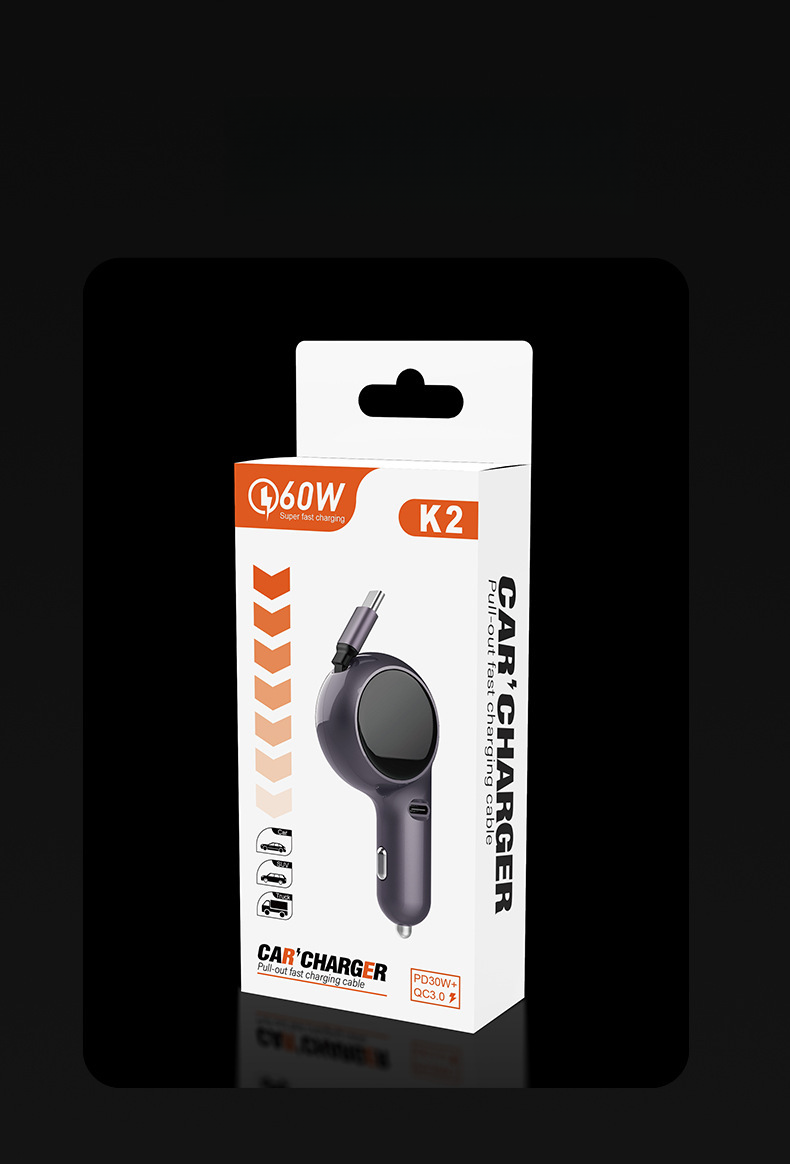 Neie Retractable Kabel Mat Super 60W Intelligent Dual Fast Charging Zigaretteliichter Auto Charger Kaddo_voghion.com