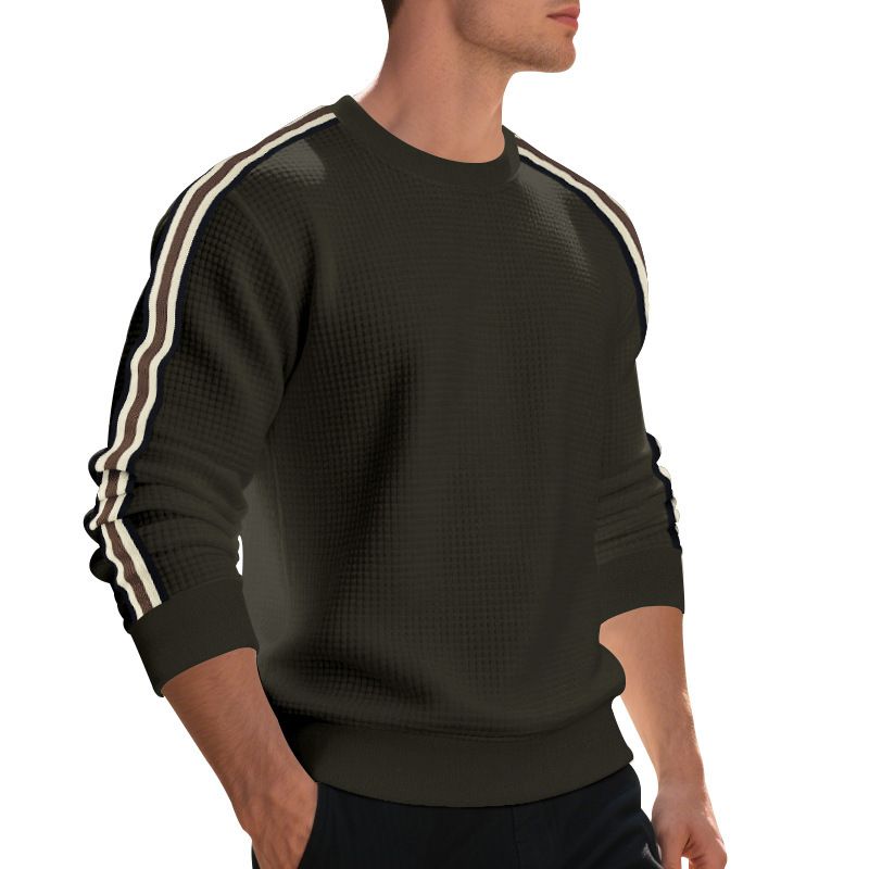 Men's Casual Sweatshirt - Relaxed Fit Crewneck Pullover With Mini Check Pattern | Soft Cotton Blend, Thickened For Spring/Fall_voghion.com
