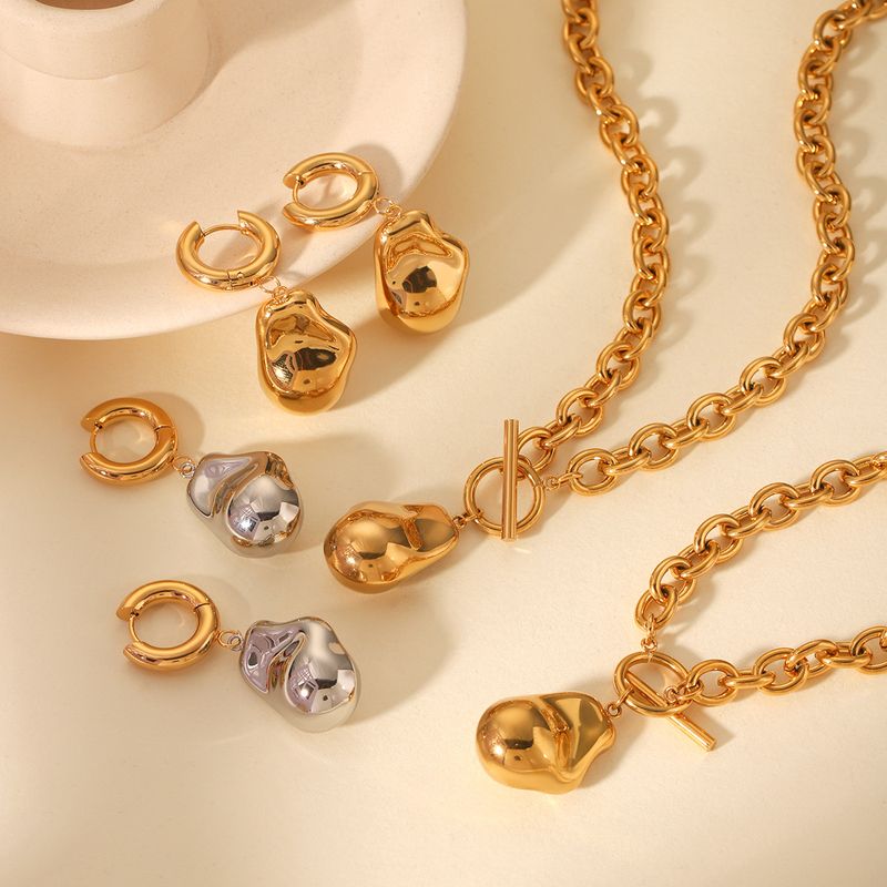 Women's Earrings Stainless Steel Baroque Pendant Earrings Necklace Bracelet Jewelry Set Color Matching Stacking Titanium Steel Ring_voghion.com