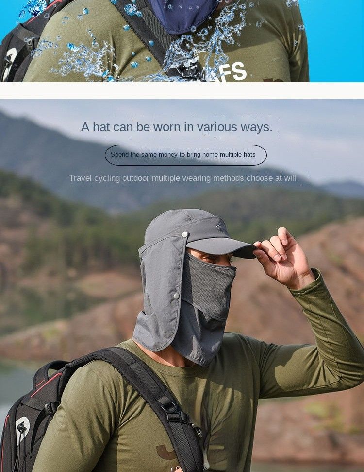 Modischer 3-in-1-Männer-Eimer mit Schalschleier, wasserdicht, abnehmbar, multifunktional, Sonnenhut, atmungsaktiv, Outdoor, UV-Schutz, Angeln_voghion.com
