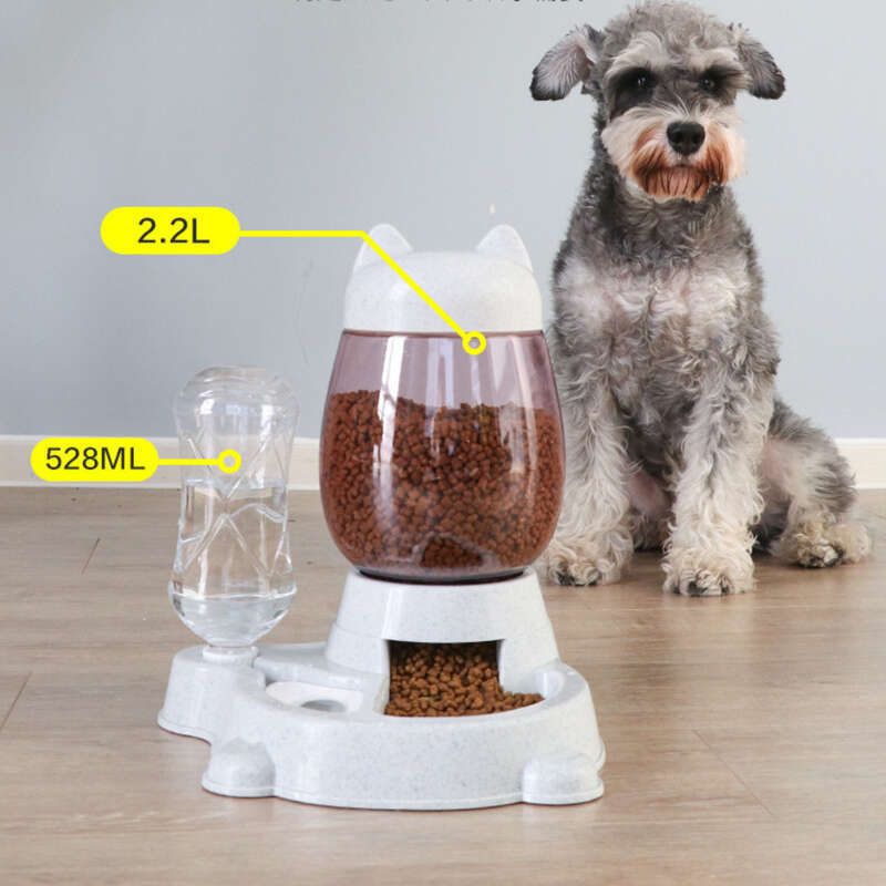 Integrierter Doppelnapf für Haustiere, automatischer Wasserspender für Katzen, nicht benetzender Mund, Hunde-Puzzle-Press-Futterautomat mit großer Kapazität_voghion.com
