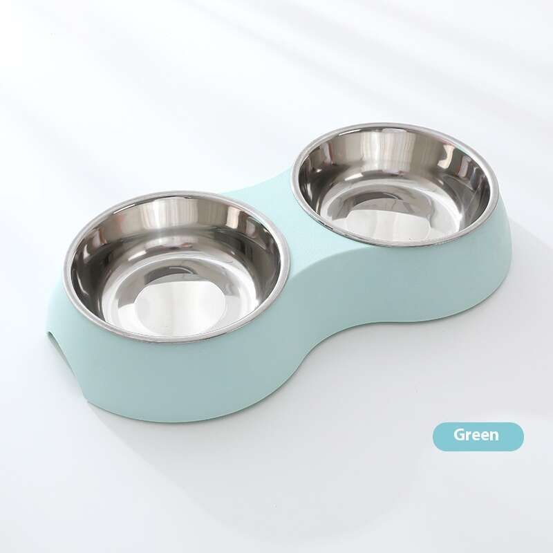 Hausdéier Edelstahl Hondsfudder Set Macaron Faarf Rëndleder Textur Kaz Oval Einfach Duebel Schossel_voghion.com