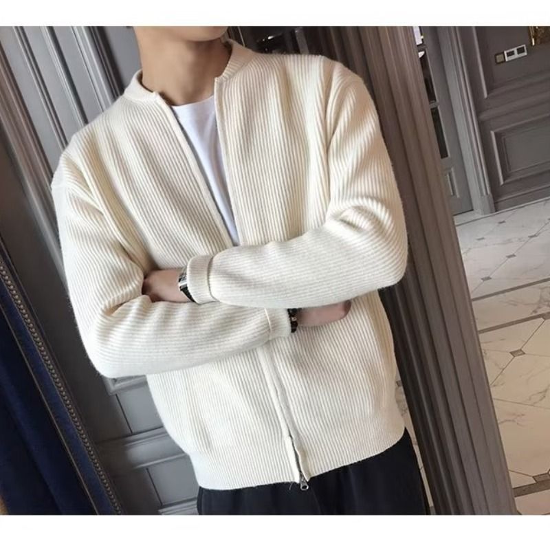 Herbst Winter Neue Pullover Jacke Einfarbig Strickjacke Herrenmode Marke Langarm Slim Fit Top_voghion.com
