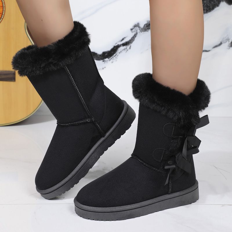 New Length Autumn and Winter Women's Mid Height Boots Bow Shaped Fashionable Plush Snow Boots_voghion.com