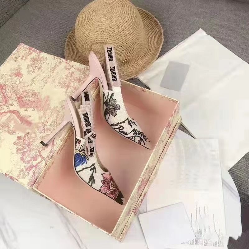 D Family Embroidered Letter With Bow Knot Color Block Thin Heel Beach Flat Shoes Wave Dot Small Wind Fragrant Flower_voghion.com