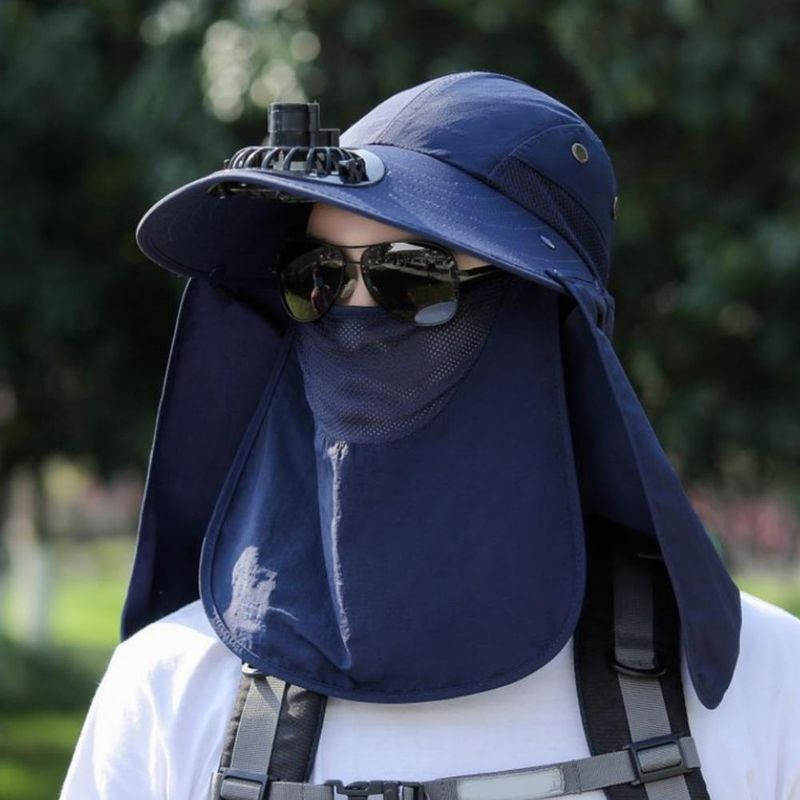 Cappello da pescatore alla moda da uomo, con cappuccio e ventola di raffreddamento, protezione completa, parasole, campeggio, anti-UV, traspirante, a tesa larga, per esterni_voghion.com