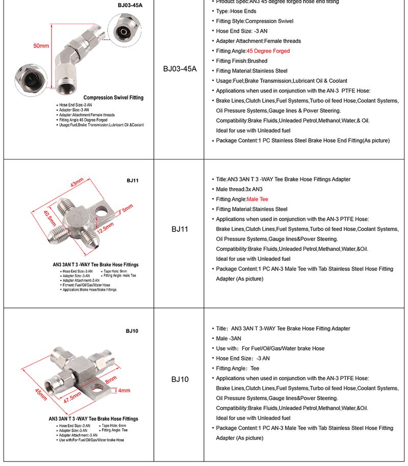 AN3 auto MotorBike Hydraulic Brake Oil Hose Banjo Fitting stainless Steel 10mm for PTFE e_voghion.com