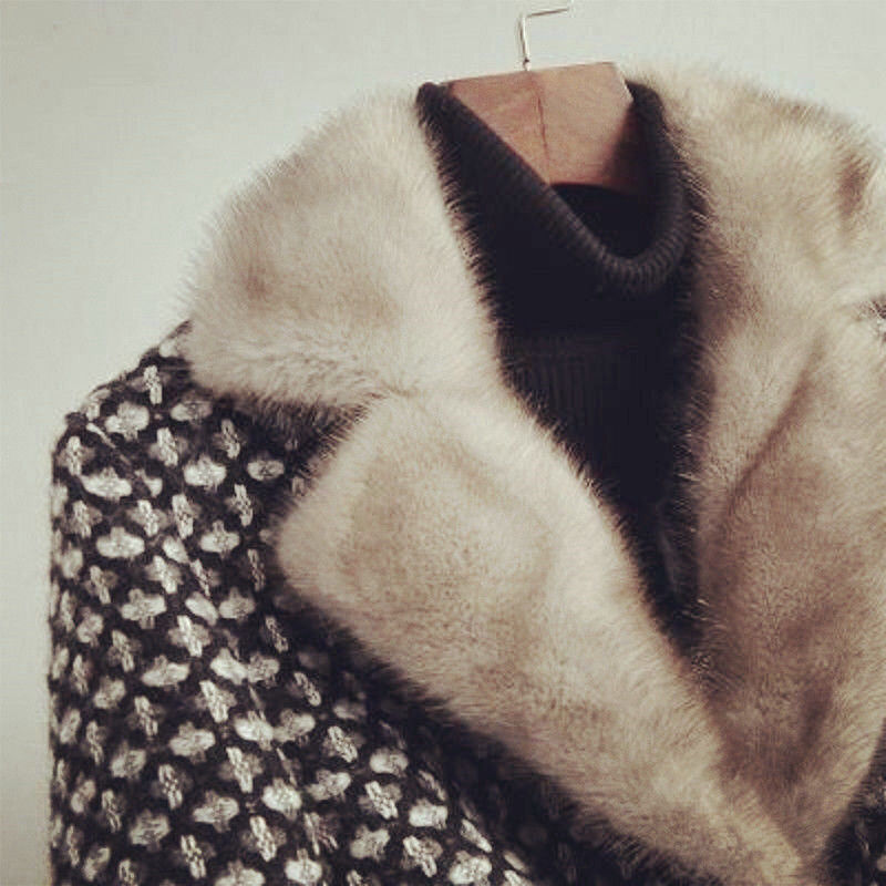 Vêtements d'hiver en tweed pour femmes, manteau une pièce en fourrure, manteau en laine mi-long pour femmes_voghion.com