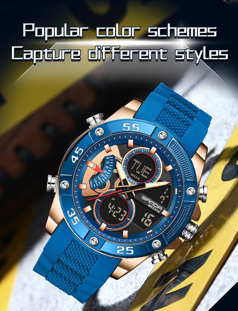 Digital Analog Sports Watch Silicone Strap, Dual Display, Alarm, Waterproof, Stopwatch, Countdown, Backlight For Swimming, Running, Outdoor Activities_voghion.com