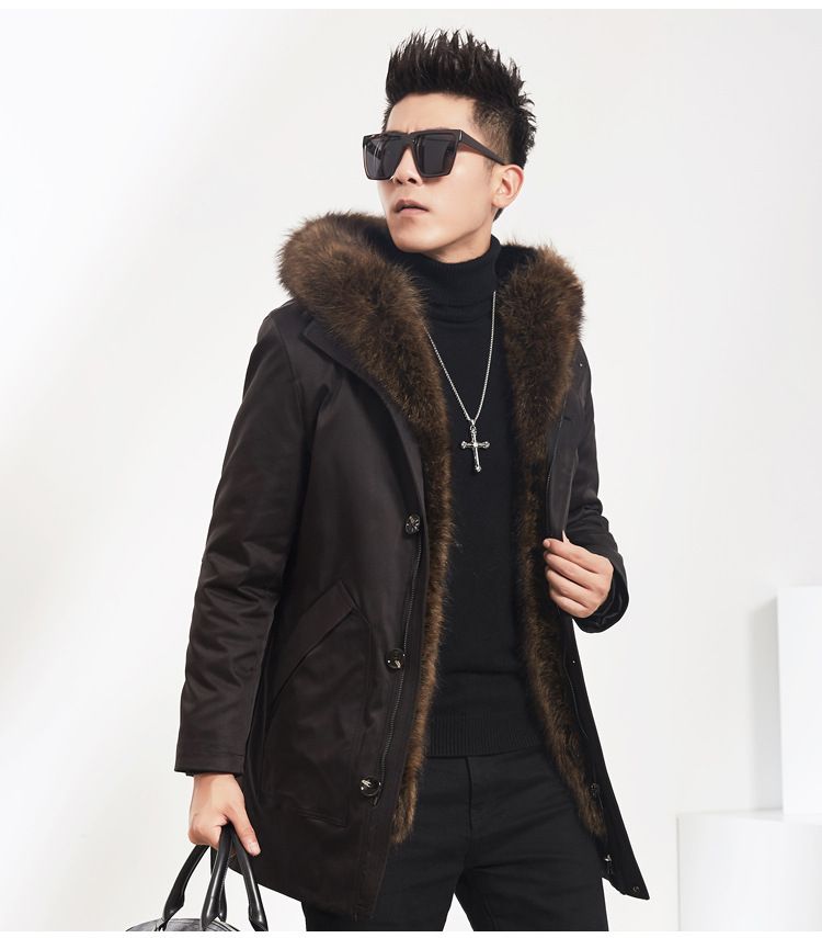 Premium nertsbontparka voor heren met wasbeercapuchon – slim fit, middellange winterjas (L-5XL, zwart/legergroen, waterdichte buitenkant)_voghion.com