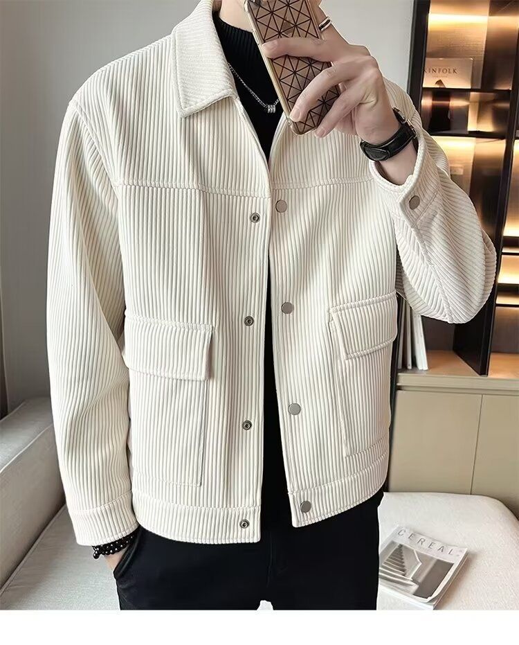 1 Abbigliamento da lavoro in velluto a coste per uomo, primavera e autunno 2023, nuovo marchio alla moda, top elegante con un tocco di alta qualità, colletto rovesciato_voghion.com