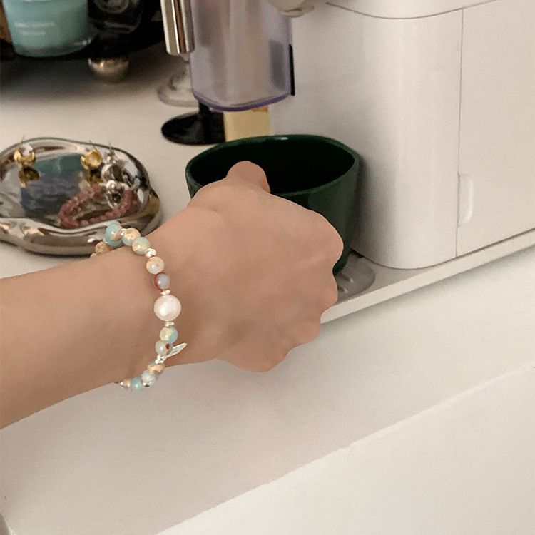 Bracciale in argento rotto con perle in pietra naturale retrò francese, personalità coreana di nicchia, semplice e versatile, temperamento, braccialetto in_voghion.com