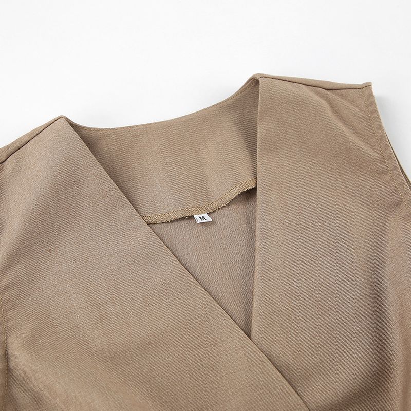 Grauer ärmelloser Westenanzug für Damen im minimalistischen Stil, modisches und vielseitiges zweiteiliges Damenset_voghion.com