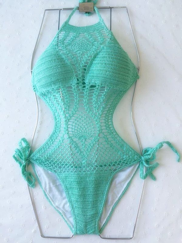 Szexi, fűzős, egyrészes, kézzel kötött fonalból készült bikini, forró tavaszi gyűjtésből álló fürdőruha nőknek_voghion.com