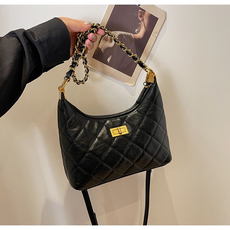 Borsa a tracolla trapuntata piccola con catena per donna, nuova borsa a secchiello versatile da portare sottobraccio, tracolla singola, 2025_voghion.com