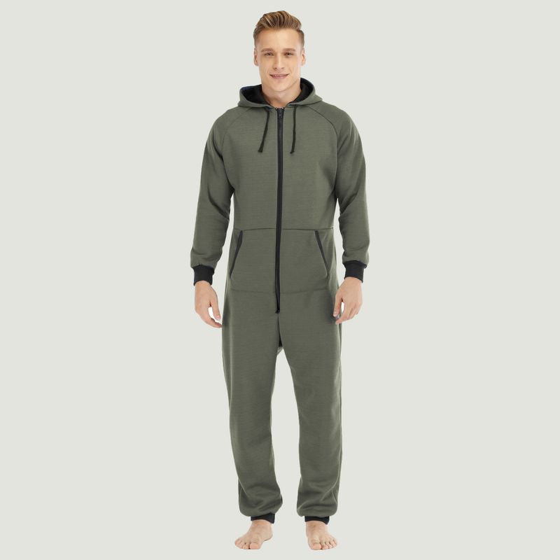 Underwear & Sleepwears Men's Heavyweight Fleece Jumpsuit - Cozy One-Piece Loungewear & Sleepwear For Home Comfort (Green, Black, Royal Blue, S-XXL)_voghion.com