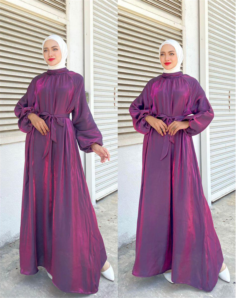 Damenkleid mit Laternenärmeln, mittelöstliches Gewand, malaiischer indonesischer langer Rock_voghion.com