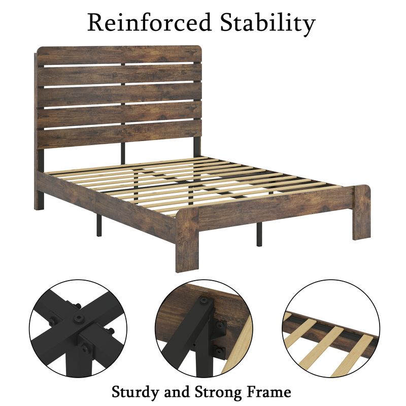 Bed Frame Queen Size, Wood Platform Bed Frame , Noise Free,No Box Spring Needed And Easy Assembly Tool,Large Under Bed Storage,Dark Brown_voghion.com
