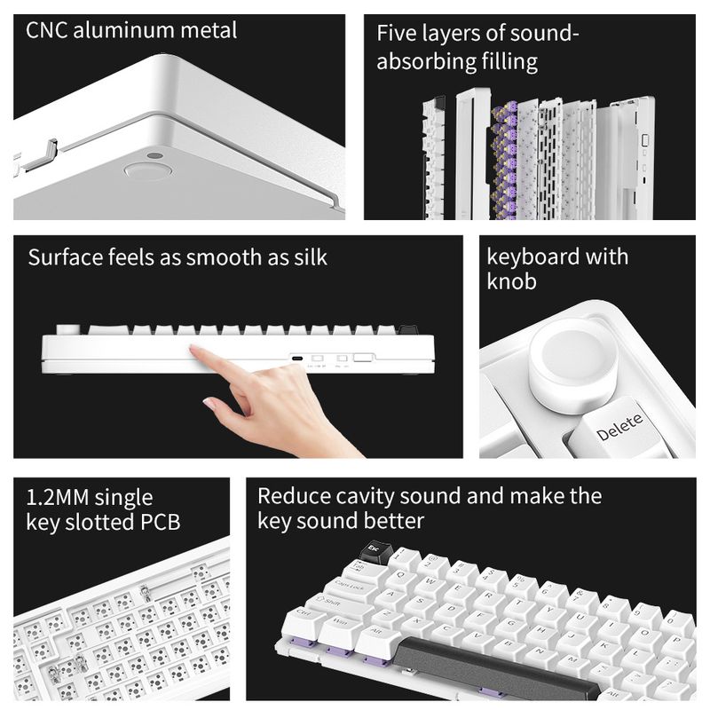 E68 Üç Modlu Alüminyum Tuo Tuo Mekanik Klavye Conta Yapısı Kablosuz Bluetooth RGB Sıcak Değiştirilebilir E-spor Oyun Klavyesi_voghion.com