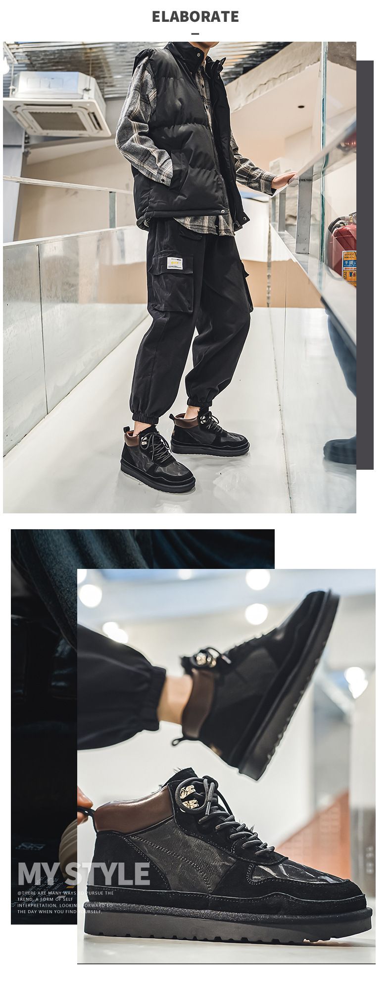 Chaussures pour hommes, bottes de neige à motifs, design automne et hiver, mi-tube, épaisses et chaudes, bottes Martin, bottes de travail britanniques rétro, bottes pour hommes_voghion.com