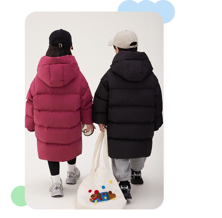Lange, knielange Daunenjacke aus Baumwolle für den Winter, dick, warm, modischer Baumwollmantel für mittlere und große Kinder, lässige Baumwolljacke_voghion.com
