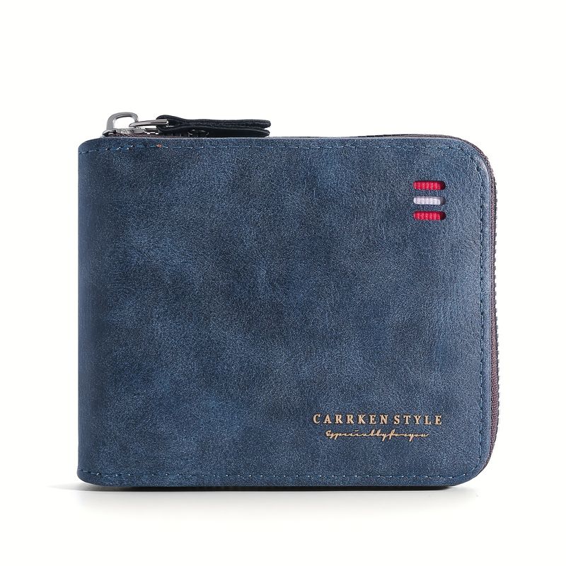 Kort PU-läderplånbok med dragkedja, pengklämma och myntficka, present till män_voghion.com