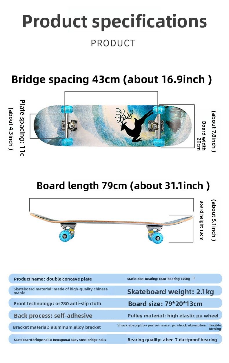 Dropshipping Beginner Double Kick Four-Wheel Professional Street Style For Men Women Adults And Children Skateboard_voghion.com