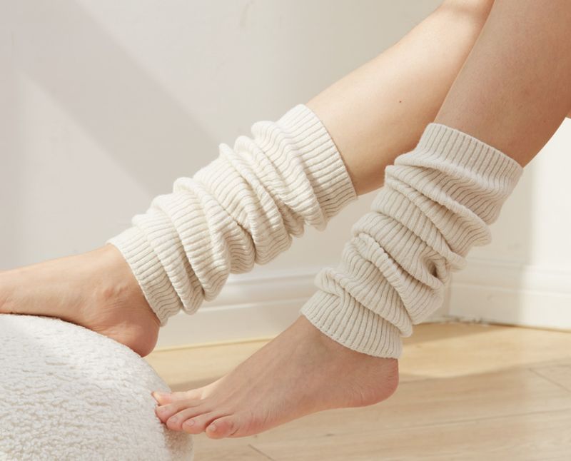 Jambières tricotées à bas empilés Chaussettes blanches vintage pour étudiants_voghion.com