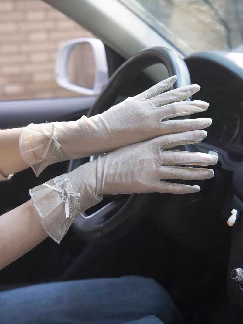 Guantes de verano para mujer, finos y elásticos de seda helada, con protección UV, de longitud media, para conducir en bicicleta._voghion.com