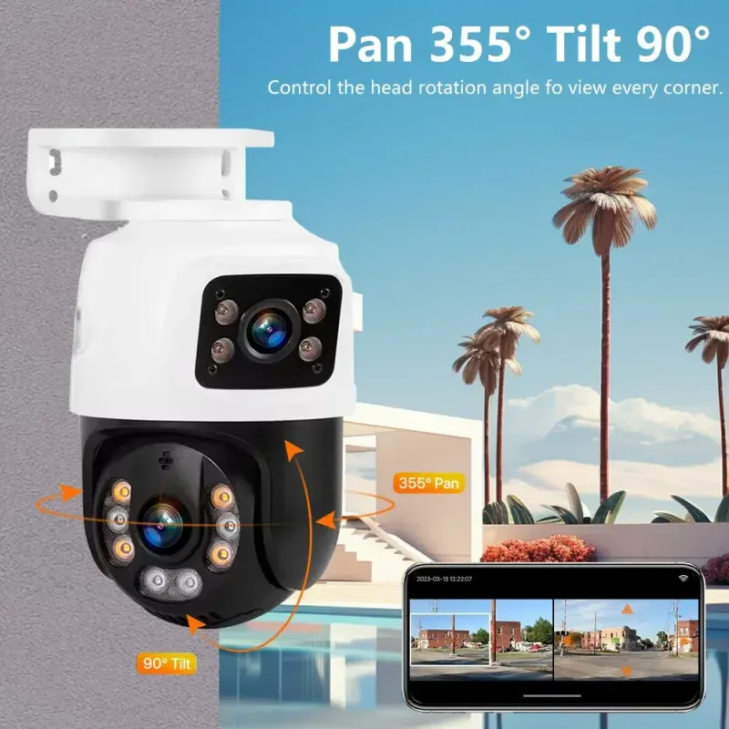 8MP 4K-objektiv POE PTZ Doble skjermer Smart hjem 360° kablet videoovervåking IP-kamera Bevegelsesdeteksjon CCTV ICsee_voghion.com