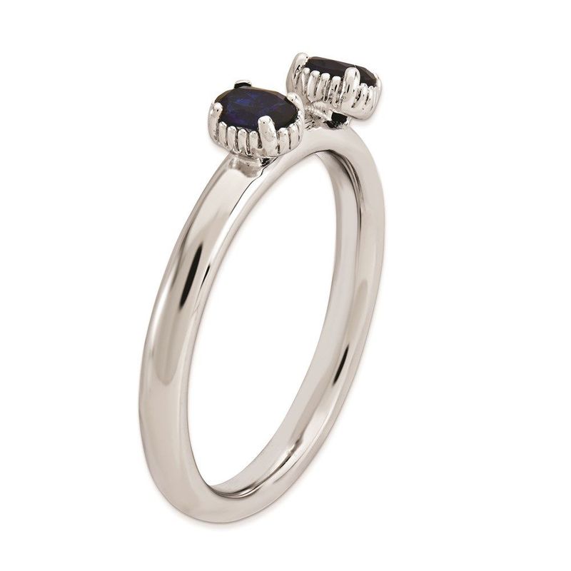 Sterling Silver Stackable Expressions Created Sapphire Two Stone Ring_voghion.com