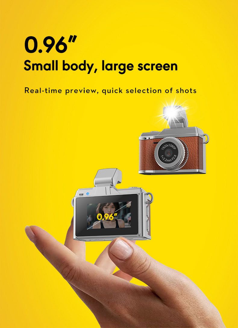 Compact Retro CCD Camera For Students - Mini Thumb-Sized Digital Camera With 0.96" HD Screen, 100MP, USB 2.0, TF Card Slot (Brown/Black/White/Green)_voghion.com