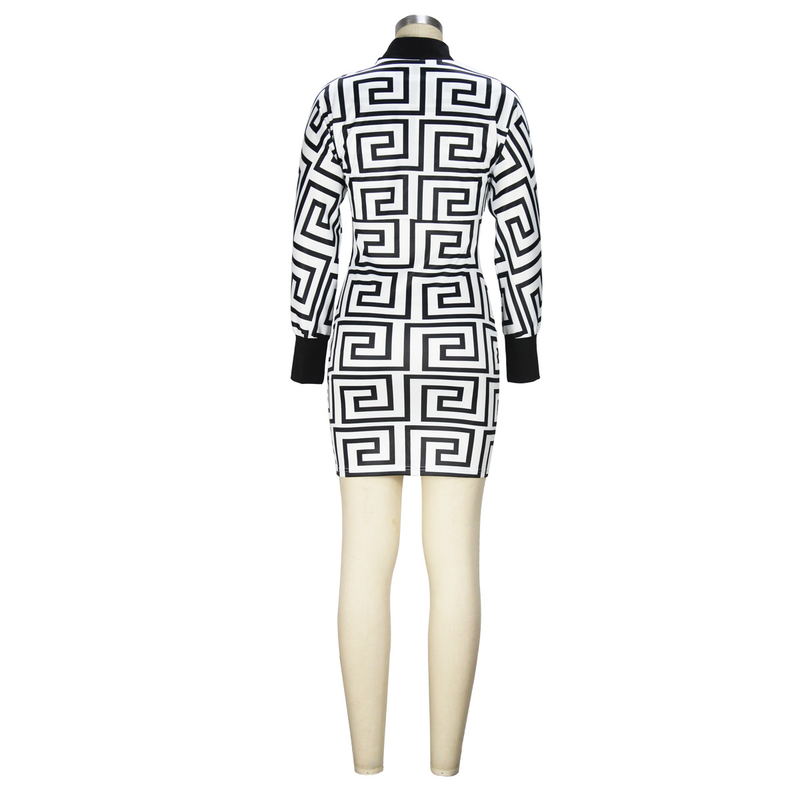 Damen Print Anzug Rock Ärmelloses Rollkragenkleid Jacke Zweiteiliges Set_voghion.com