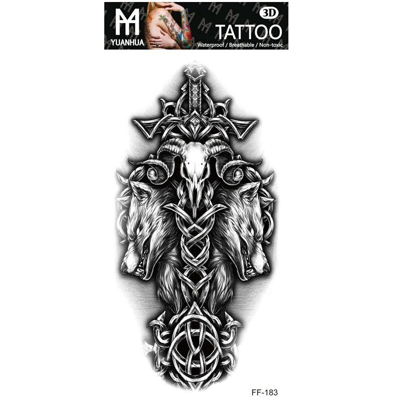 Impermeabile tatuaggio temporaneo finto braccio superiore testa di lupo umano totem testo arabo tatuaggio finto una tantum adesivi maschio femmina ragazzo ragazza_voghion.com
