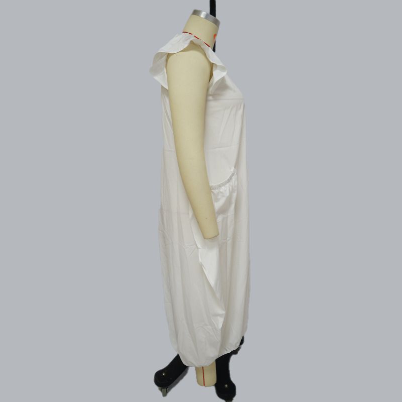 Kadın Giyim Moda Büyük Beden Kadın Düz Renk Çift Cepli Bol Elbise_voghion.com