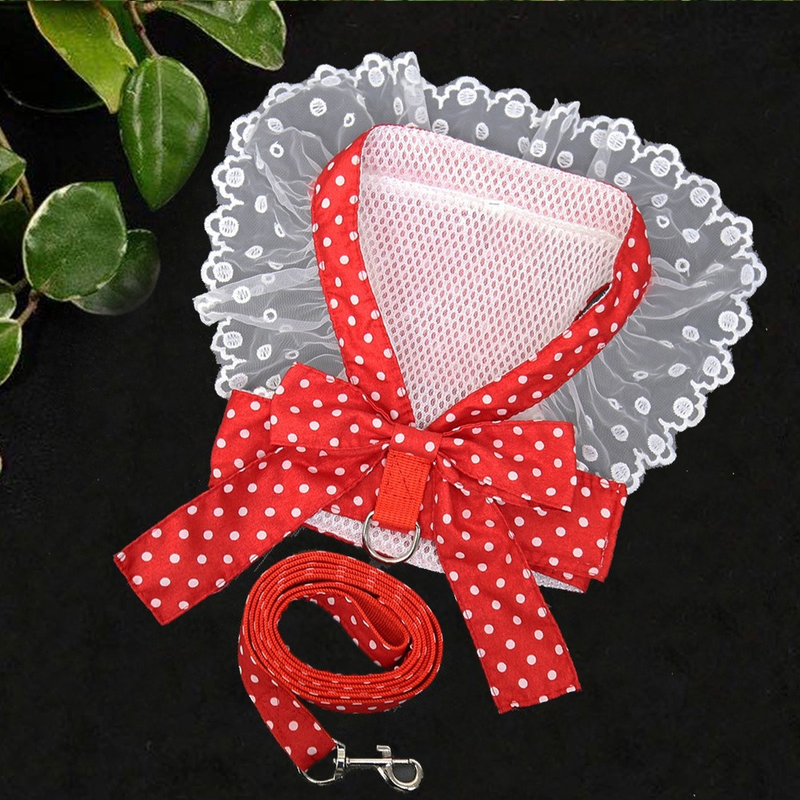 Harnas, Mooie kanten riem voor katten, Strik, Borstriem, Halsband, Huisdieraccessoires, Hondenriem, Rode strik_voghion.com