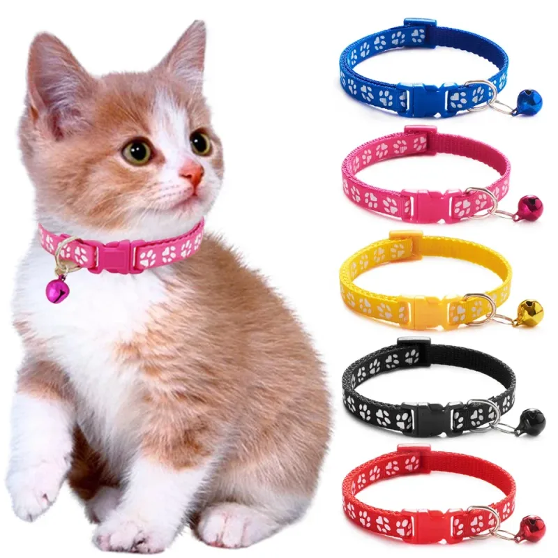 12PCS nou drăguț laba imprimare reglabil pisoi zgardă clopot cravată pisică animal de companie cățeluș colorat animal de companie zgardă de siguranță colier_voghion.com